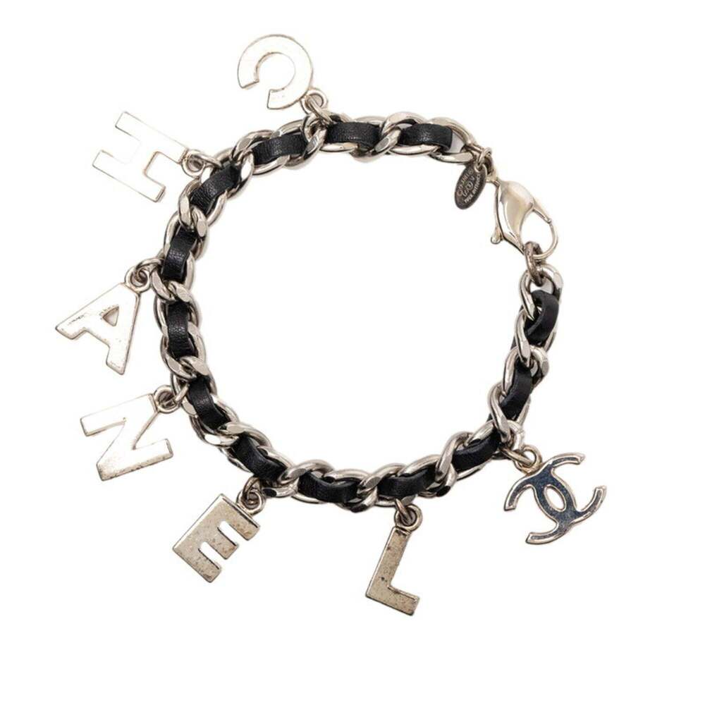 CHANEL Authentic Black Leather Logo Charm Bracelet - Picture 2 of 5
